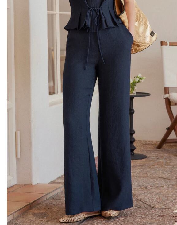 Ogl Pants - OGL Viscose-Linen Weave European Linen Mid Rise Flared Pant with Pockets